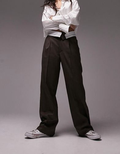 Pantalon ajusté coupe masculine à taille basse avec taille repliée - Topshop - Modalova
