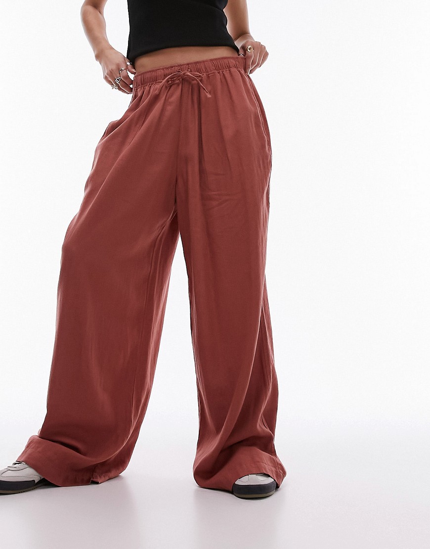 Pantalon ample en lin - Brique brûlé - Topshop - Modalova