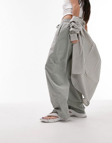 Pantalon droit décontracté noué à la taille - Sauge - Topshop - Modalova