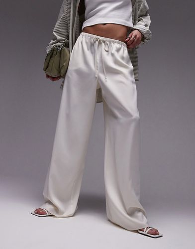 Pantalon droit en satin avec cordon de serrage - Gris perle - Topshop - Modalova