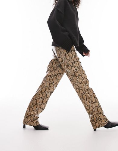 Pantalon droit en similicuir à imprimé serpent - Topshop - Modalova
