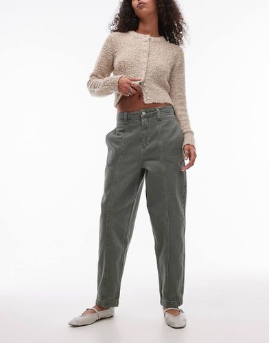 Pantalon droit surpiqué - Kaki - Topshop - Modalova