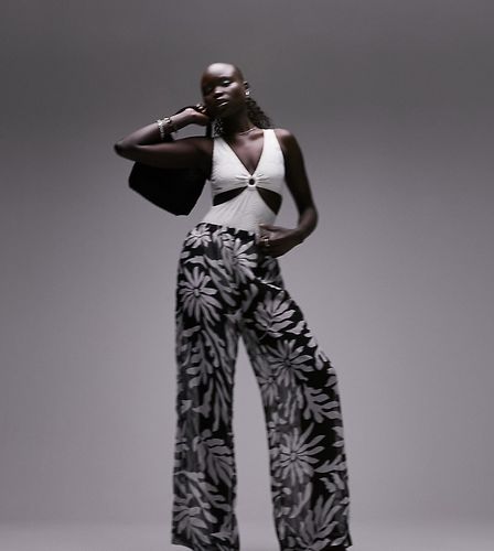 Pantalon d'ensemble en mousseline à motif fleuri abstrait - Noir et blanc - Topshop Petite - Modalova