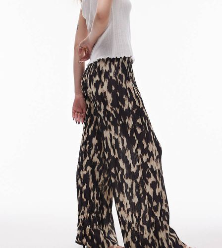 Pantalon plissé à imprimé léopard abstrait - et blanc - Topshop Petite - Modalova