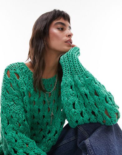 Premium - Pull en maille ajourée tricoté à la main - Vert - Topshop - Modalova