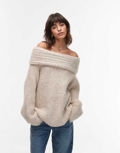 Pull oversize en maille chunky à épaules dénudées - Grège - Topshop - Modalova