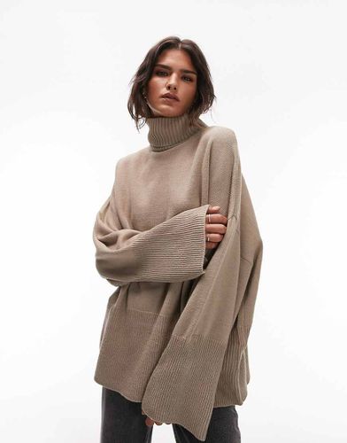 Pull col roulé oversize en maille - Vison - Topshop - Modalova