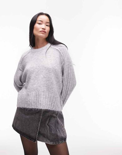 Pull décontracté en maille côtelée avec col ras de cou - Topshop - Modalova