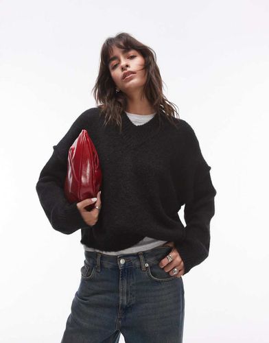 Pull en maille duveteuse à col en V montant - Topshop - Modalova