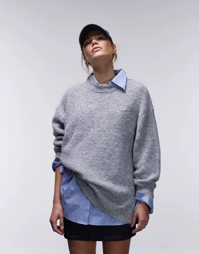 Pull ras de cou oversize en maille duveteuse avec coutures apparentes - Topshop - Modalova