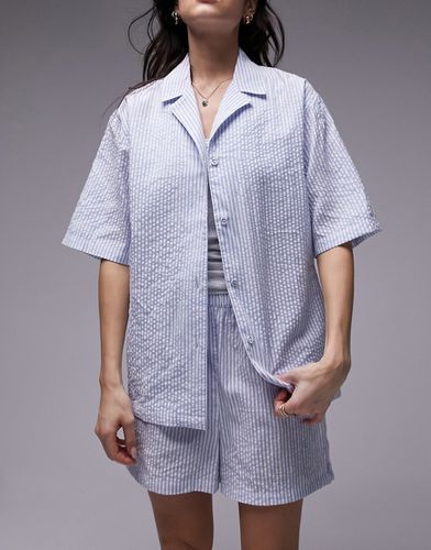 Pyjama avec short et chemise texturés rayés - Bleu - Topshop - Modalova