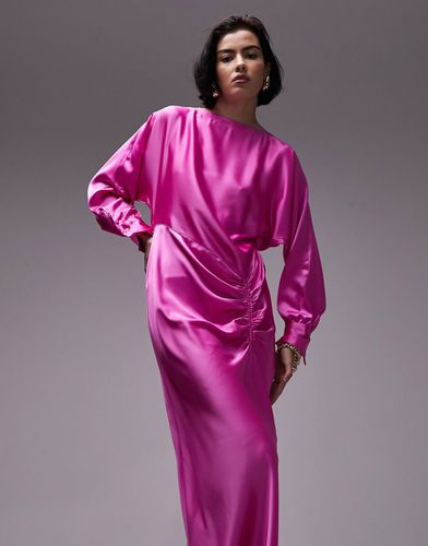 Robe mi-longue froncée sur le devant - Magenta - Topshop - Modalova