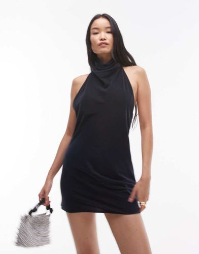 Robe courte dos nu en velours - Anthracite - Topshop - Modalova