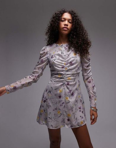 Robe courte froncée devant à fleurs style vintage - Topshop - Modalova