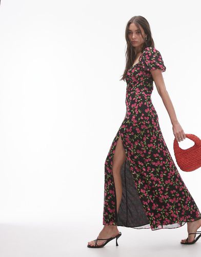 Robe de soirée à manches froncées - Imprimé fleurs - Topshop - Modalova