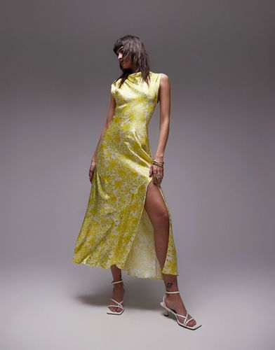 Robe longue à encolure drapée - Citron fleuri - Topshop - Modalova