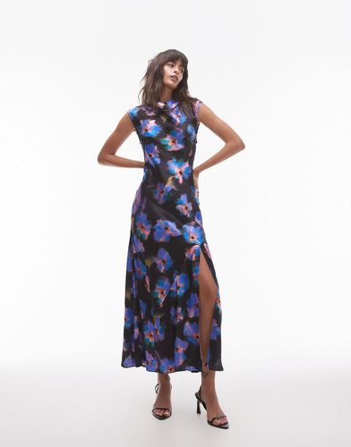 Robe longue à encolure drapée - Large imprimé à fleurs violettes - Topshop - Modalova