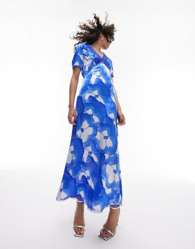 Robe longue habillée à col en V avec appliques - imprimé - Topshop - Modalova