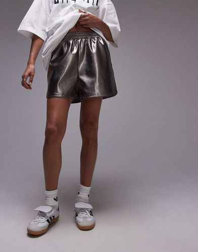 Short de course en similicuir - acier - Topshop - Modalova