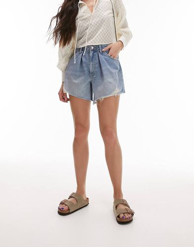 Short plissé en jean - délavé - Topshop - Modalova