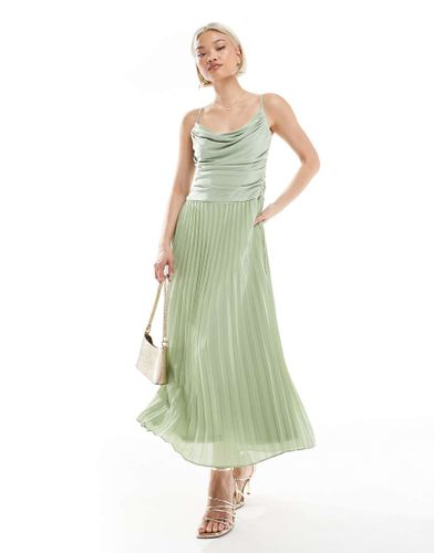 L'invite - Robe longue  col bnitier et jupe plisse - sauge - Tfnc - Modalova