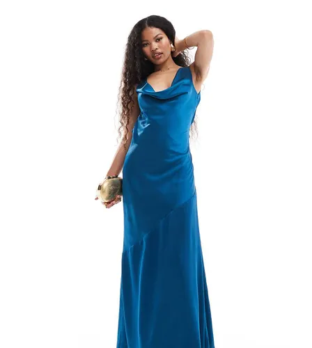 Robe longue en satin à col bénitier - sarcelle - Tfnc Petite - Modalova