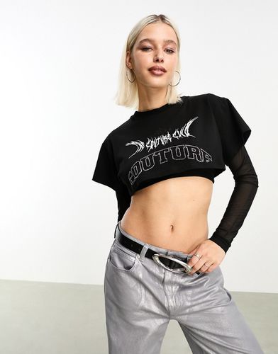 T-shirt crop top en tulle avec superposition - The Couture Club - Modalova