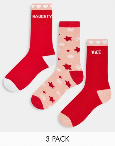 Lot de 3 paires de chaussettes à motifs Naughty et Nice - Rouge et - Threadbare - Modalova