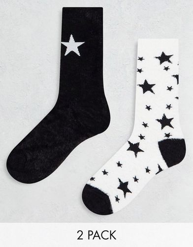 Lot de 2 paires de chaussettes douillettes à motif étoile - Noir et crème - Threadbare - Modalova