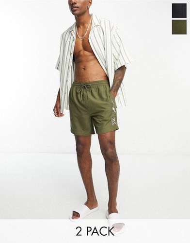 Lot de 2 shorts de bain avec logo - Noir et kaki - Threadbare - Modalova