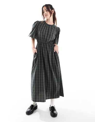 Robe à carreaux mi-longue avec manches bouffantes - Threadbare - Modalova