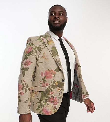 Plus - Sember - Veste de costume en laine avec imprimé fleuri - Beige - Twisted Tailor - Modalova