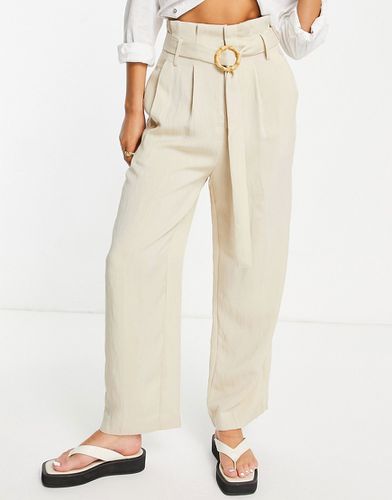 Pantalon taille haute en lin avec ceinture - Beige - Urban Revivo - Modalova