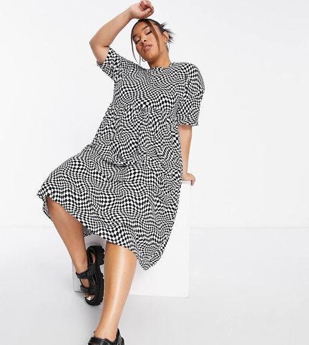 Urban Threads Plus - Robe babydoll mi-longue oversize à imprimé - Noir et blanc - Urban Threads Curve - Modalova
