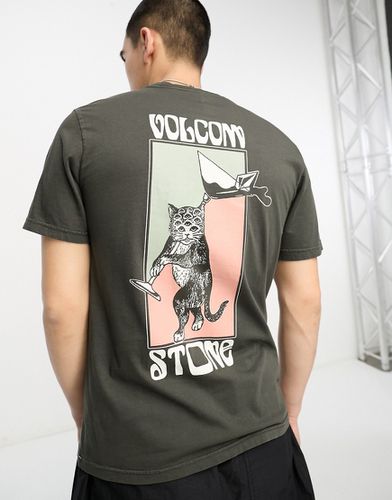 Feline - T-shirt avec imprimé au dos - Noir délavé - Volcom - Modalova