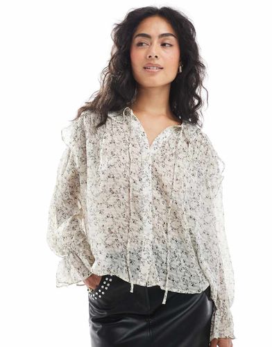 Blouse bohme  bords volants et imprim fleurs - Crme - Vero Moda - Modalova