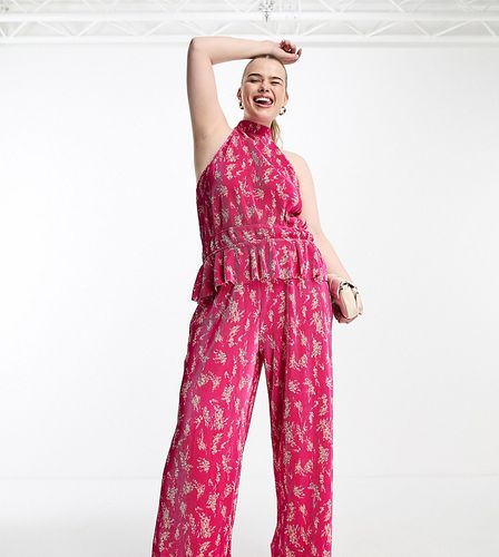 Pantalon d'ensemble ample et plissé à motif fleuri - Vero Moda Curve - Modalova