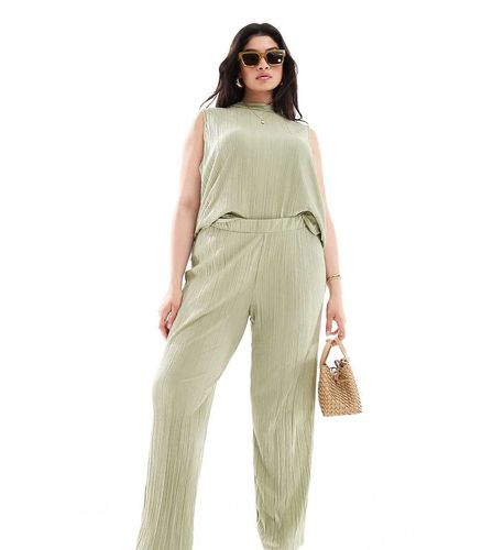 Pantalon large d'ensemble plissé - Kaki - Vero Moda Curve - Modalova