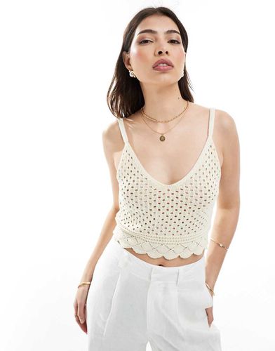 Débardeur court en maille crochetée - Crème - Vero Moda - Modalova