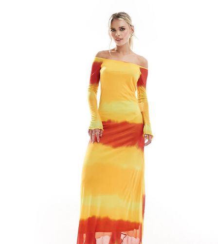 Robe en tulle à épaules dénudées et rayures coucher de soleil effet dégradé - Vero Moda Petite - Modalova