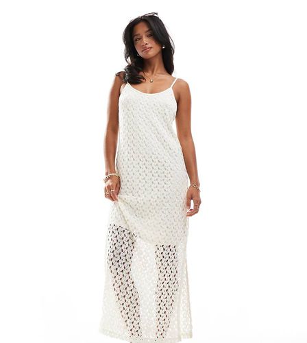 Robe longue effet superposé en jersey et maille crochetée - Crème - Vero Moda Petite - Modalova