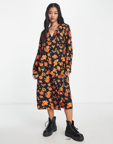 Robe portefeuille mi-longue à fleurs avec manches longues - Orange - Vero Moda - Modalova