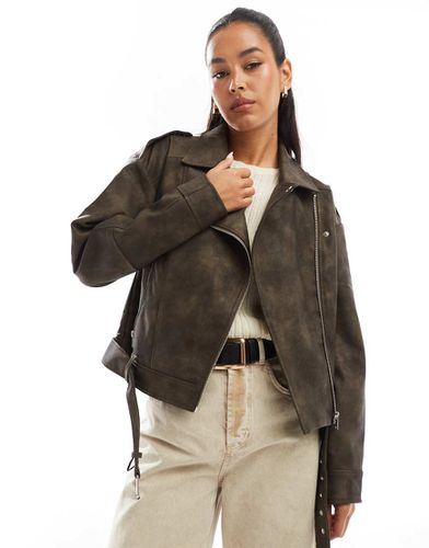 Blouson style motard oversize en imitation cuir - Marron délavé - Vila - Modalova