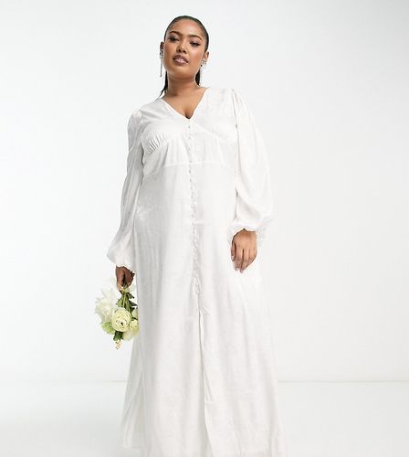 Robe longue de mariée boutonnée en jacquard à manches ballon - Vila Curve - Modalova