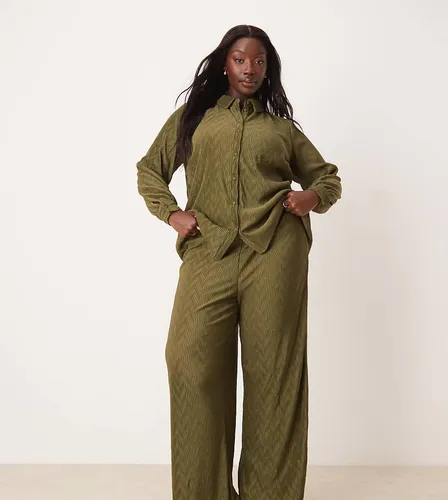 VILA - Pantalon d'ensemble plissé ample - Olive foncé - Vila Curve - Modalova