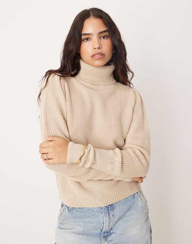 Pull col roulé en maille - Beige - Vila - Modalova