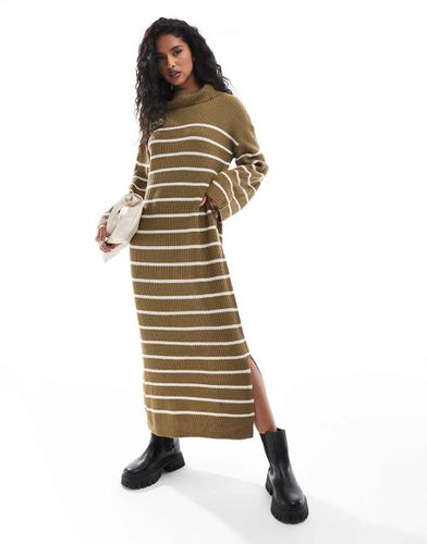 Robe longue en maille rayée avec col montant - olive - Vila - Modalova