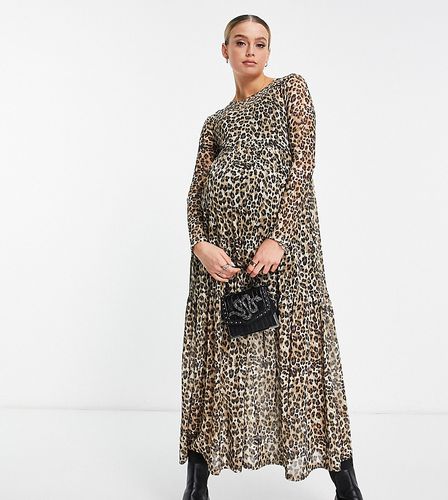 Robe babydoll mi-longue en tulle à imprimé léopard et volants étagés - Violet Romance Maternity - Modalova