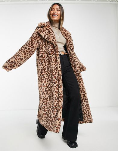 Manteau long en fausse fourrure à imprimé léopard - Violet Romance - Modalova