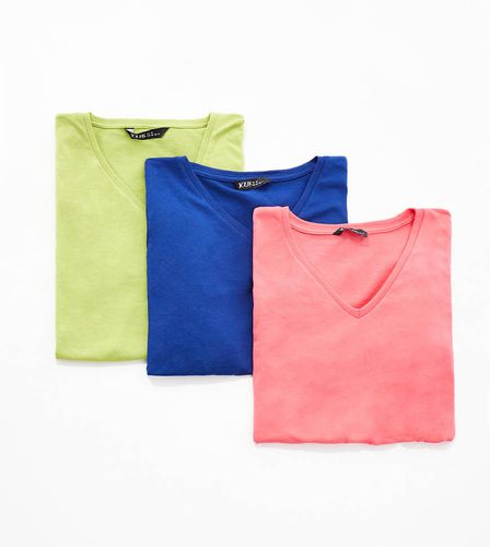 Lot de 3 t-shirts à col en V - Rose/bleu marine/vert - Yours - Modalova